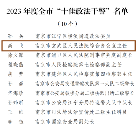 喜报!高飞:全市“十佳政法干警”