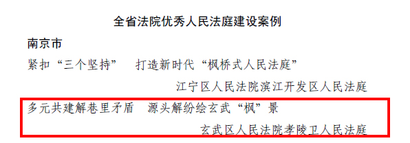 喜报!孝陵卫人民法庭“纷调巷里”获评全省法院优秀人民法庭建设案例