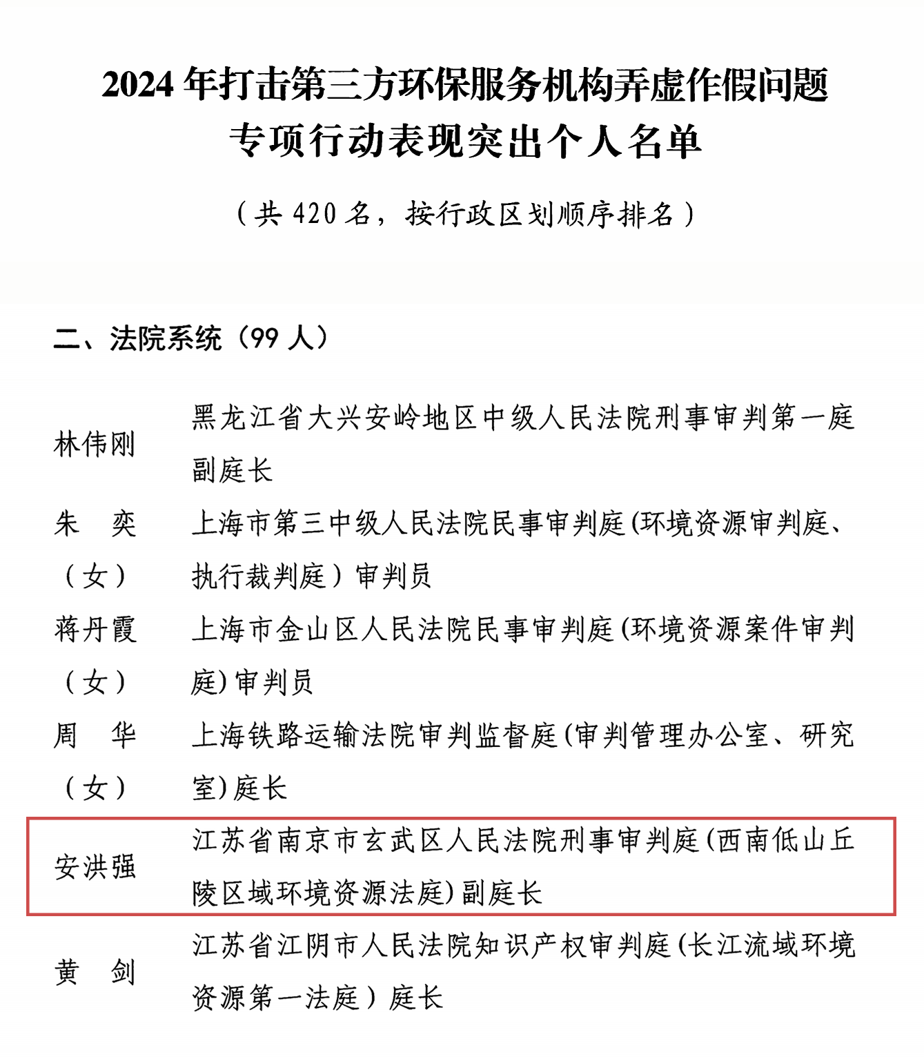 赞！玄武法院安洪强同志获全国通报表扬！
